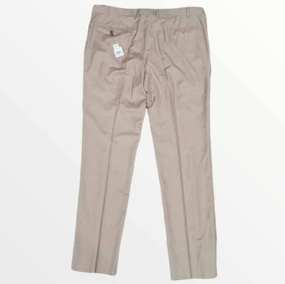 Santorelli Romeo Luxury Serge Tan Flat Front Trouser 44x38 Made In Italy Raw Hem - Picture 2 of 14